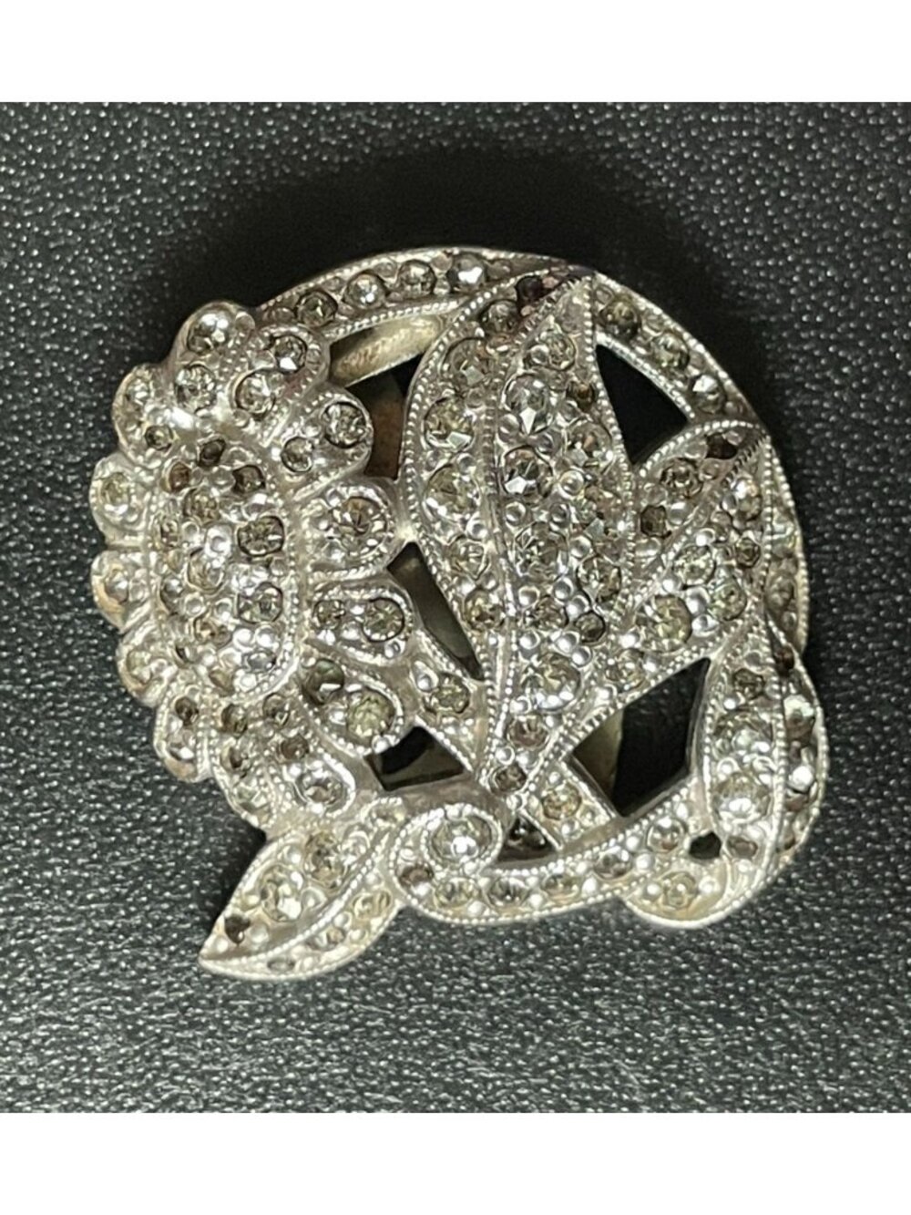 Vintage 1930s Art Deco Marcasite Crystal Flower Dress Clip Floral Fur Pin